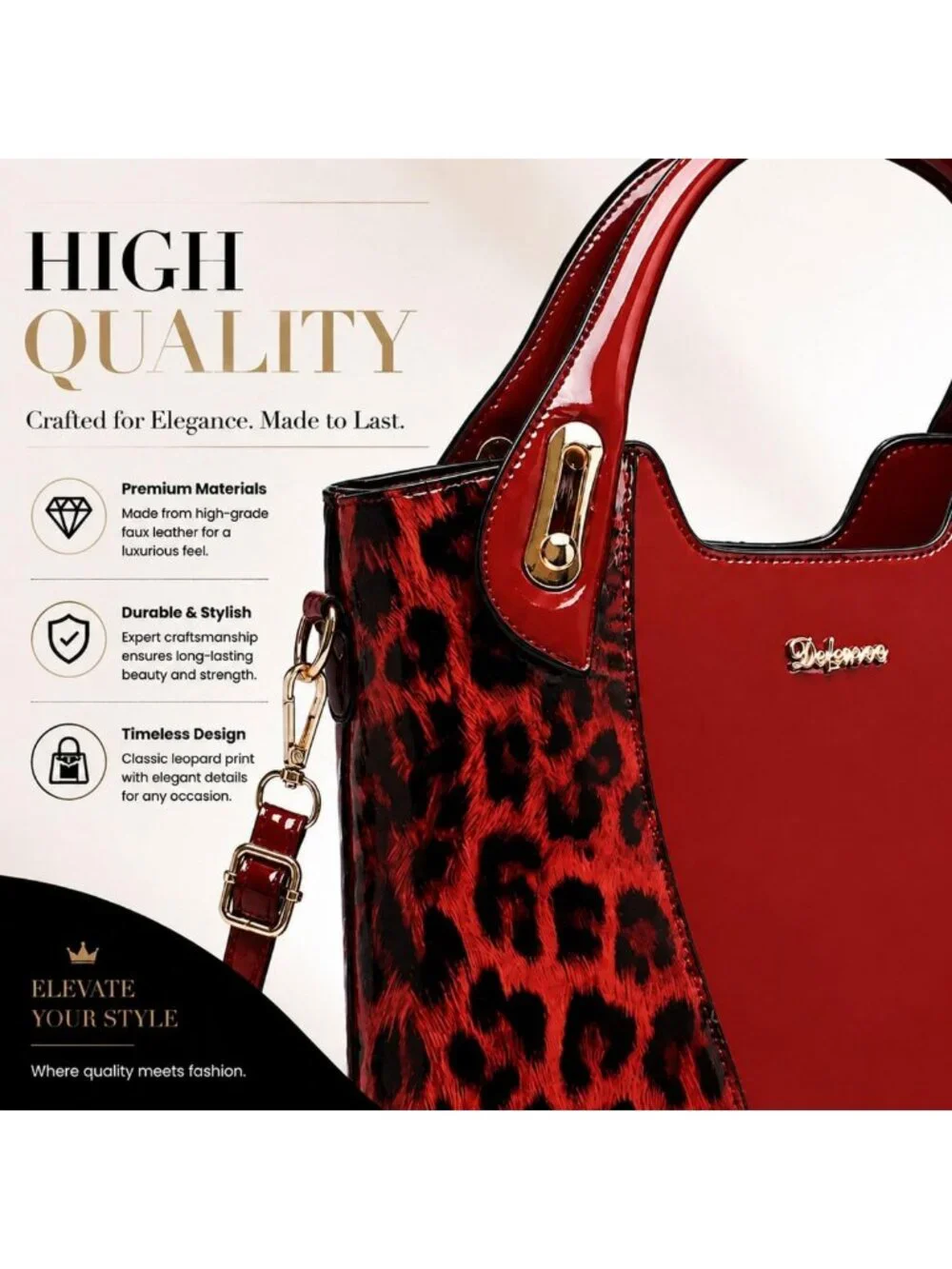 Glossy Leopard Print Tote & Purse Set for Women | Stylish Leather Handbags